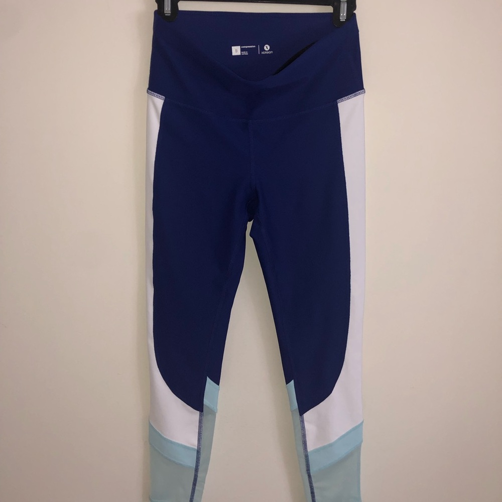 Blue and white work out leggings